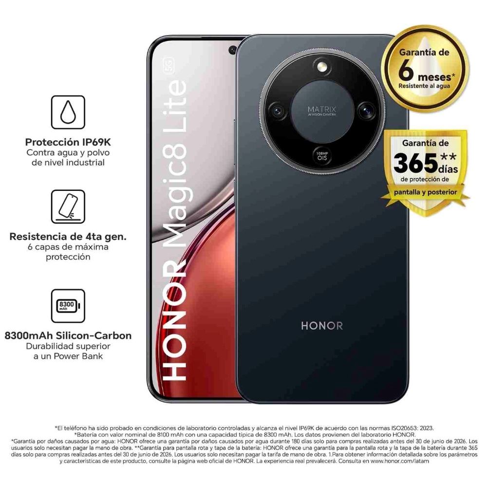 Celular Honor Magic 8 Lite 8GB 512GB 6.7" Midnight Black